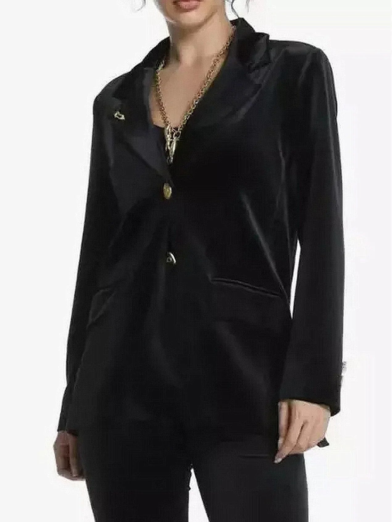 Black Velvet Jacket with Keyhole Embroidery - Small - Jackets