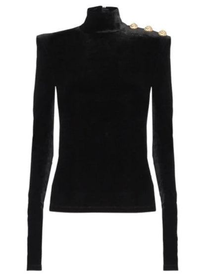 Black Velvet Mock-Neck Top - Tops