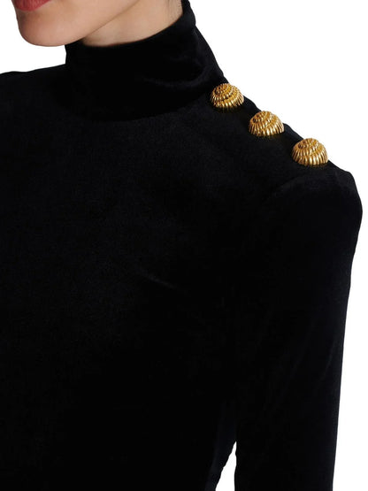 Black Velvet Mock-Neck Top - Tops