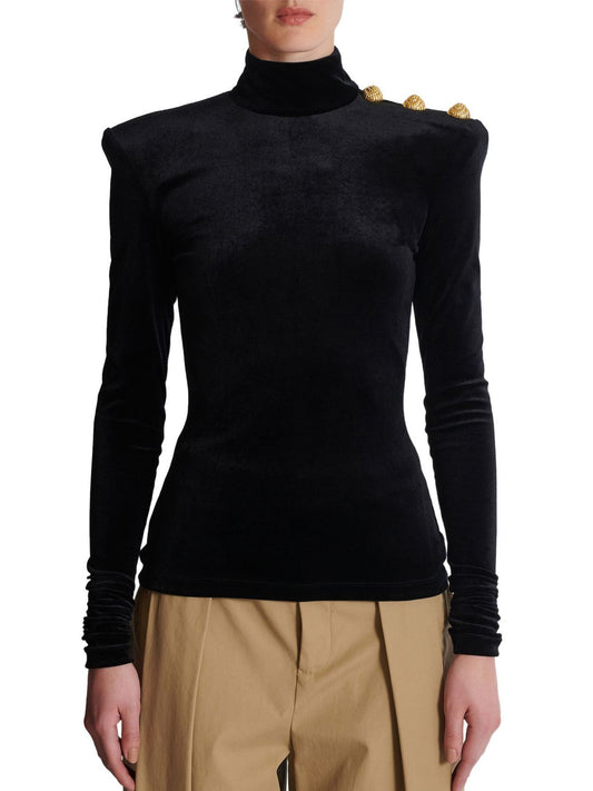 Black Velvet Mock-Neck Top - Tops