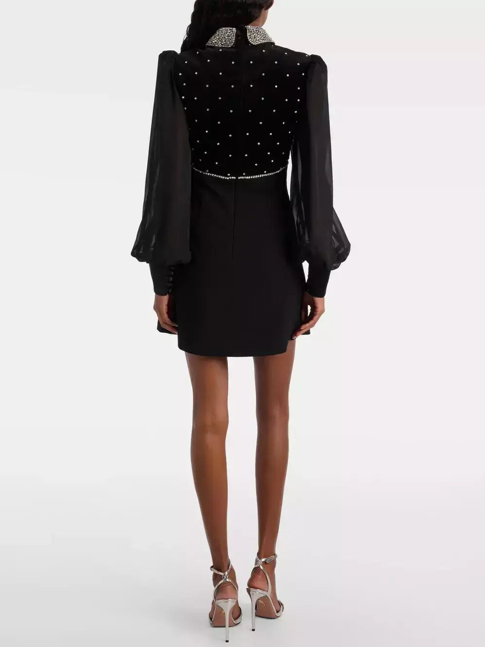 Black Velvet Rhinestone-Collar Mini Dress - Dresses