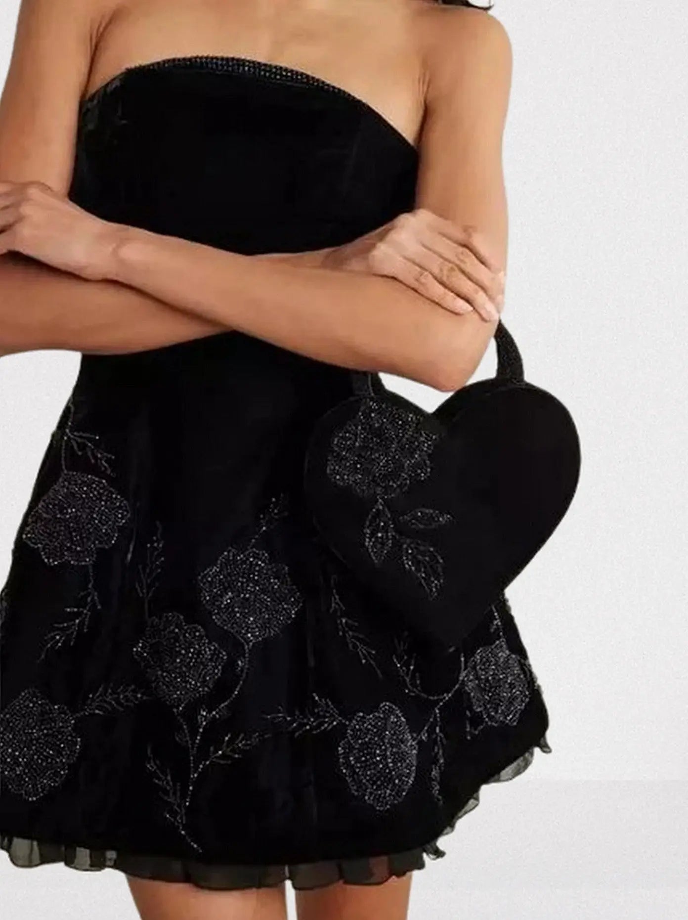 Black Velvet Strapless Embellished Lace-Up Dress - Dresses