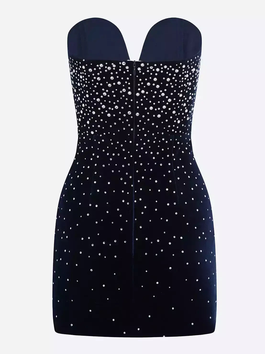 Black Velvet Strapless Embellished Mini Dress - Dresses