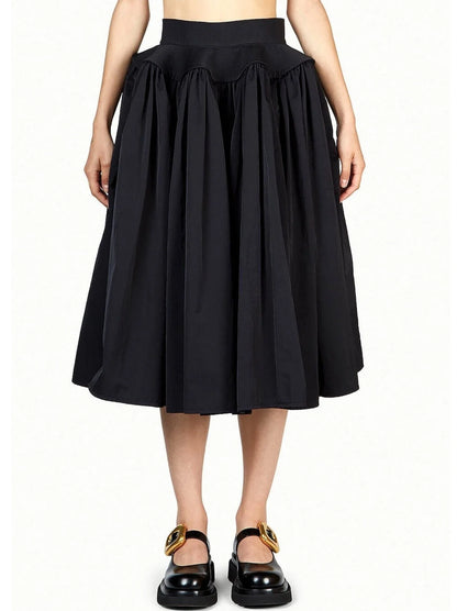 Black Voluminous Gathered Midi Skirt - S - Skirts