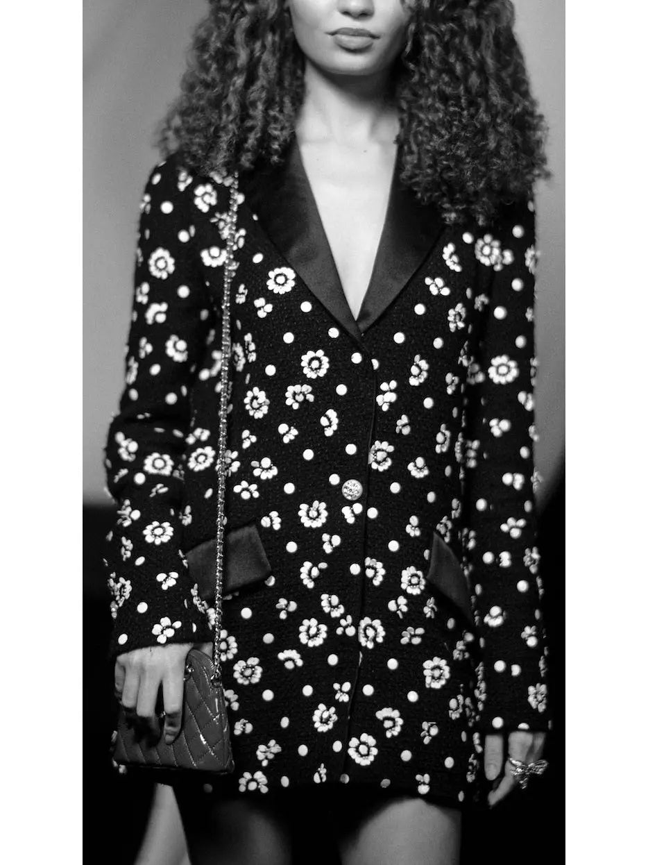 Black & White Embroidered Wool Tweed Jacket - Jackets