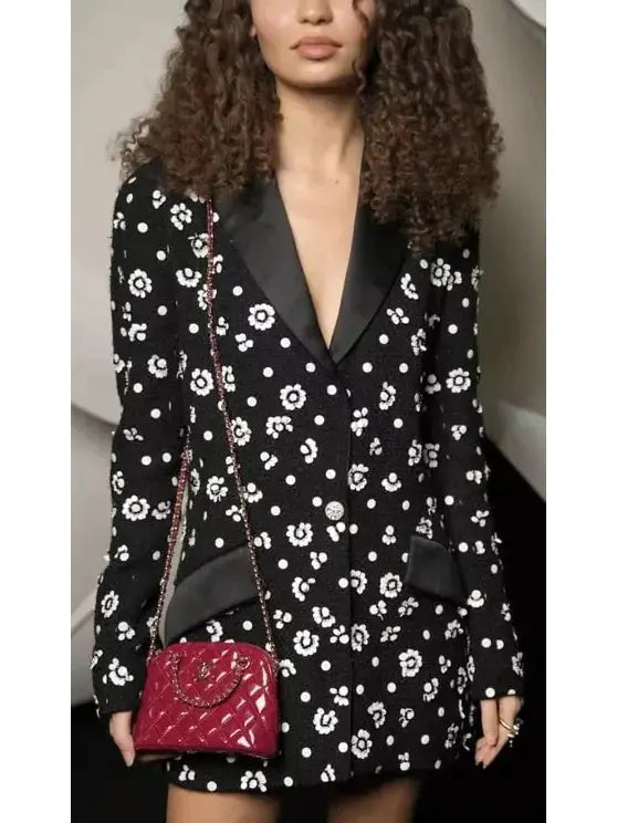 Black & White Embroidered Wool Tweed Jacket - Jackets