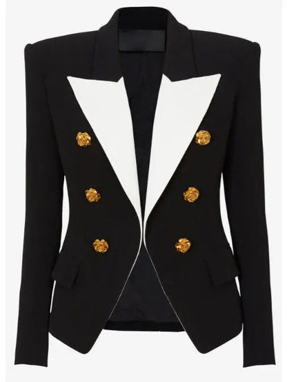 Black & White Slim-Fit Jacket with Roses Buttons - Jackets