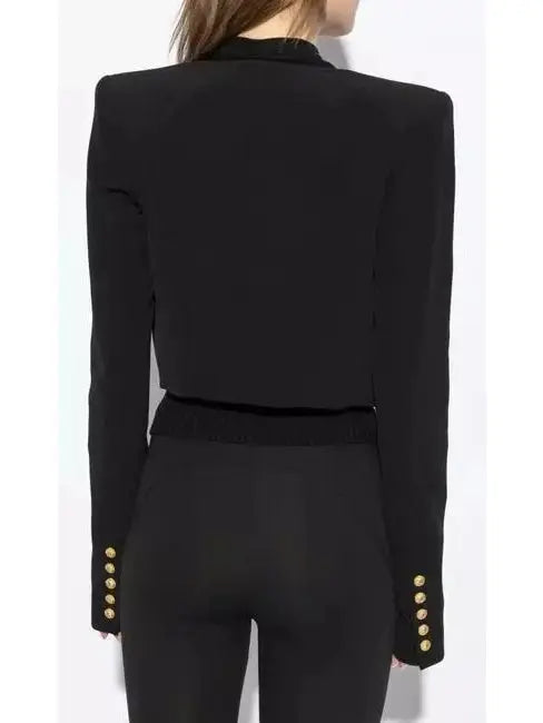 Black with White Trim Cropped Blazer Jacket - Jackets