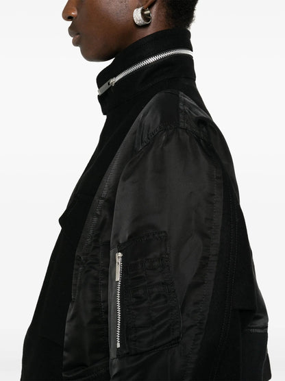 Black Zip-Collar Contrast-Panel Felt and Shell Jacket - Jackets