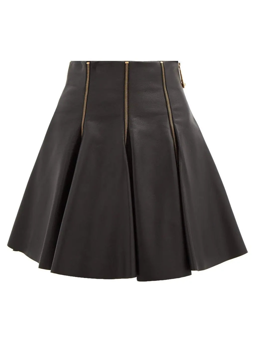 Black Zip-Embellished Pleated Leather Mini Skirt - Skirts