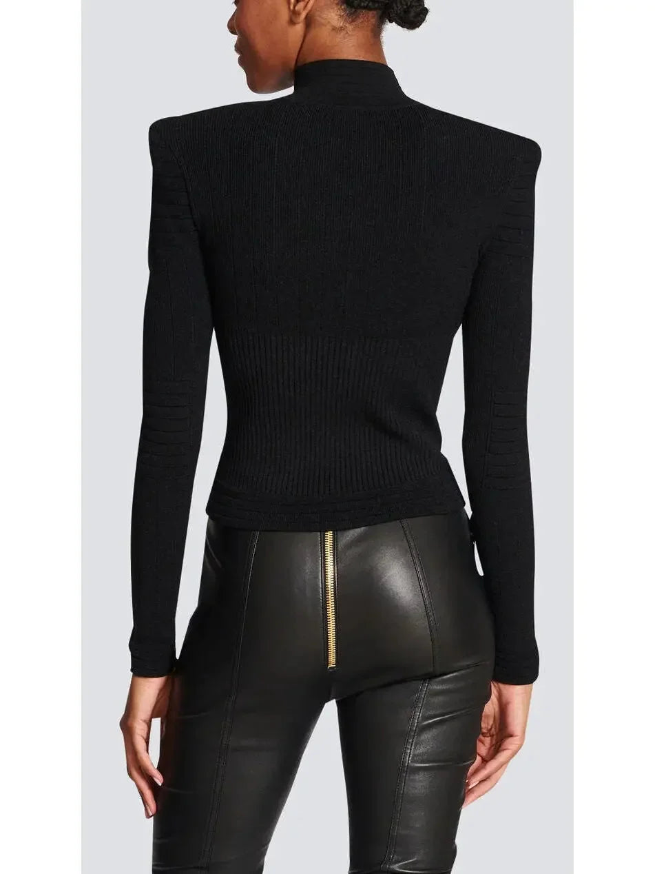 Black Zip Knit Cardigan - Sweaters & Knitwear