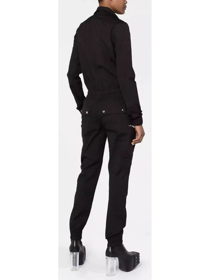 Black Zip-Up Cotton Jumpsuit - Suits & Sets