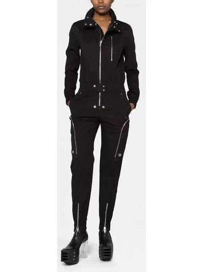 Black Zip-Up Cotton Jumpsuit - Suits & Sets