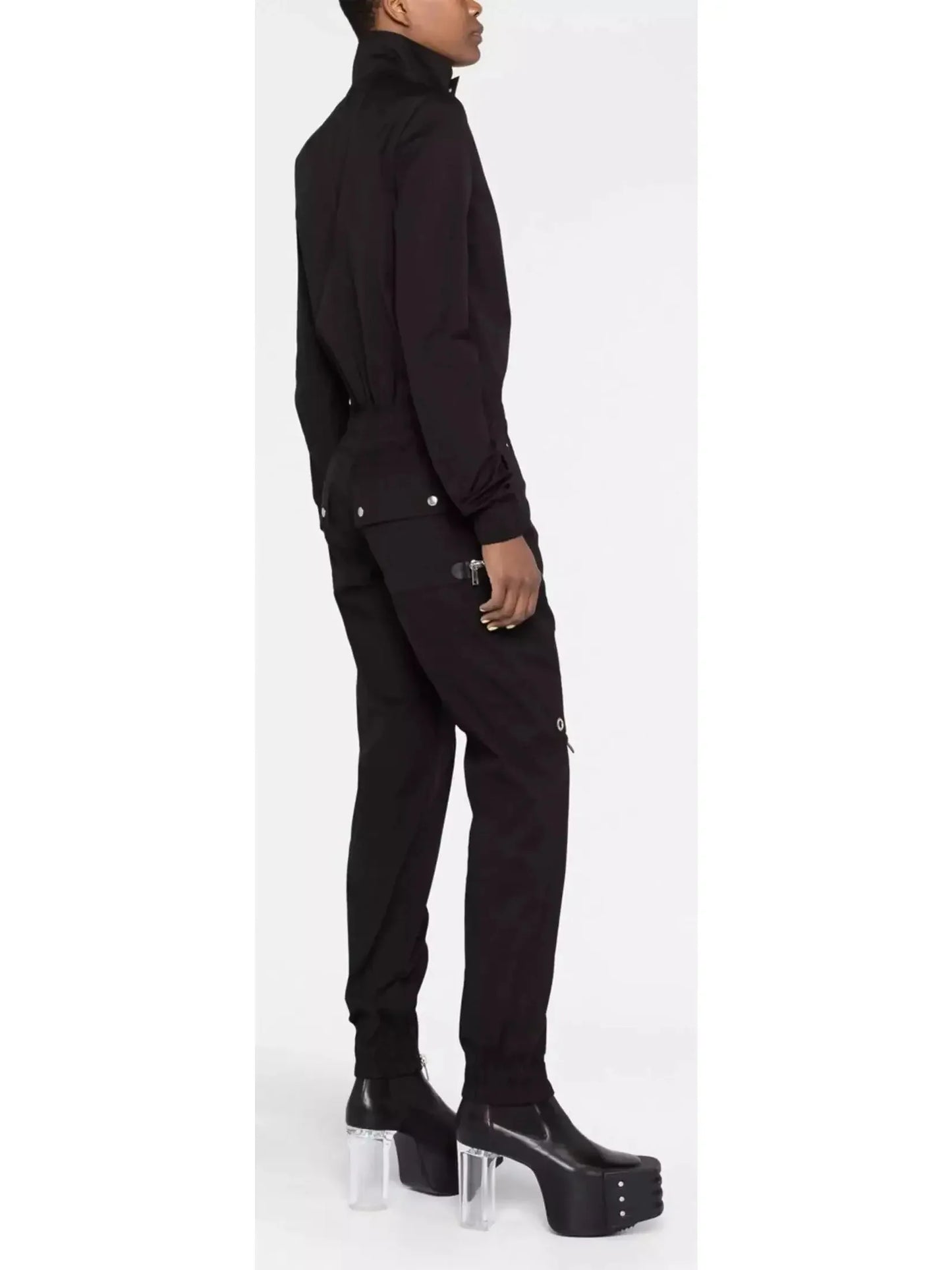 Black Zip-Up Cotton Jumpsuit - Suits & Sets