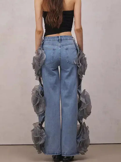 Blooming Flower Applique Cut-Out Jeans - Jeans & Pants