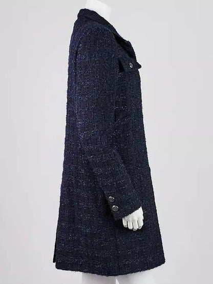 Blue and Navy Tweed Acrylic Coat - Coats