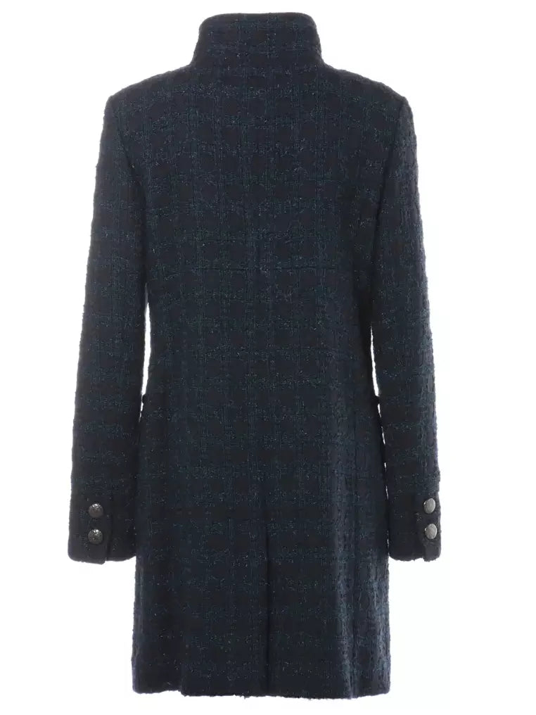 Blue and Navy Tweed Acrylic Coat - Coats