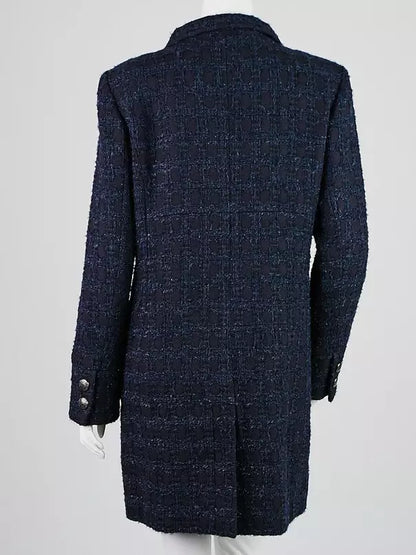 Blue and Navy Tweed Acrylic Coat - Coats