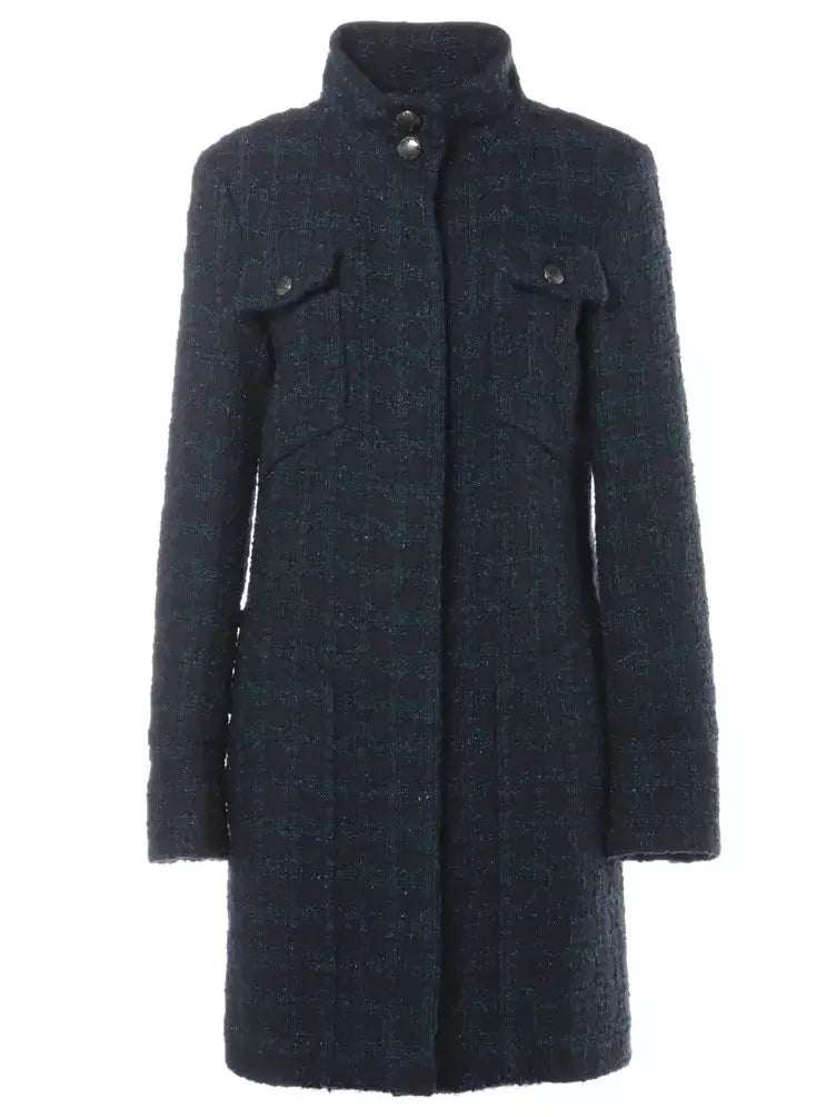 Blue and Navy Tweed Acrylic Coat - Coats