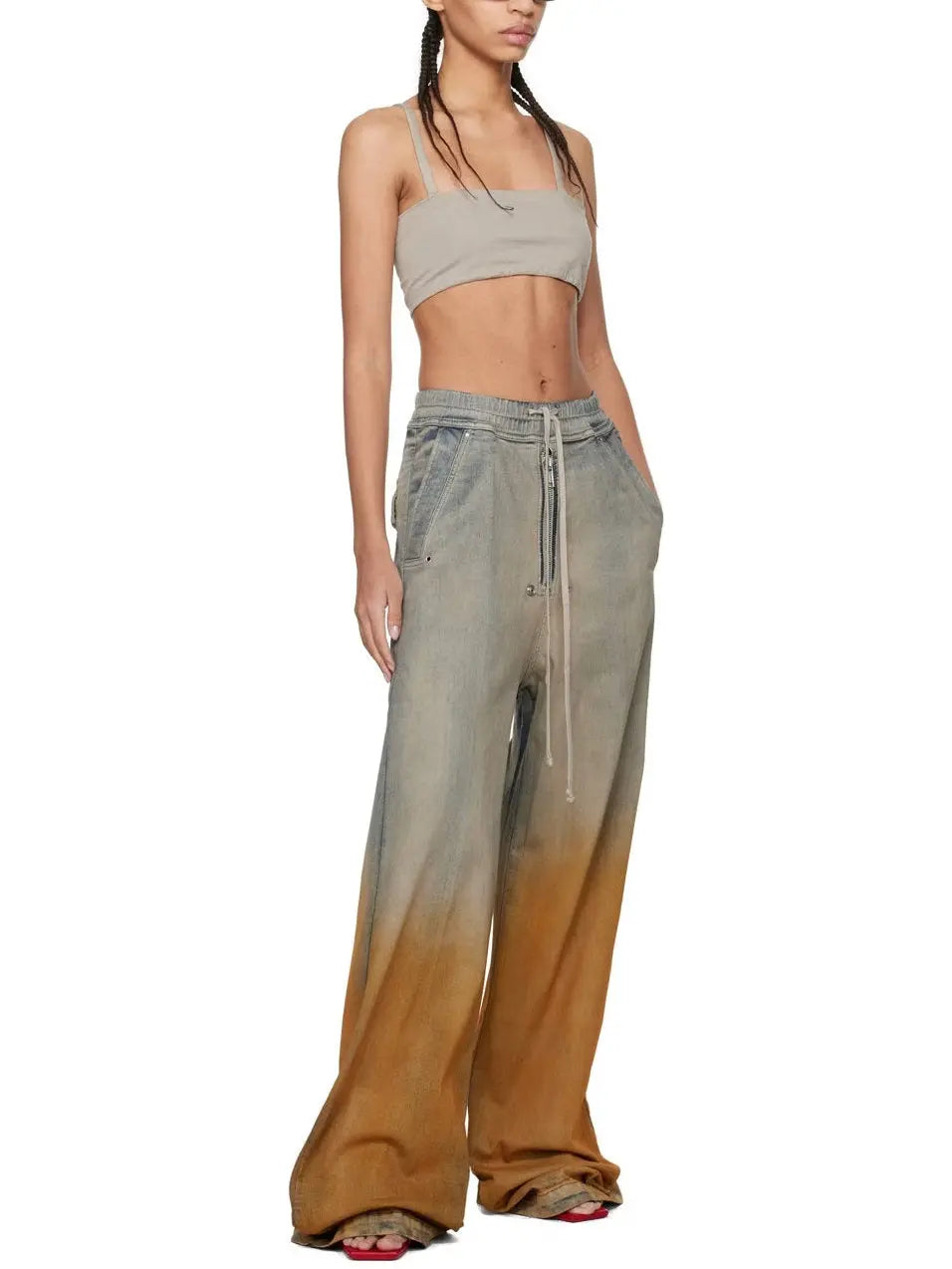 Blue and Orange Spray Paint Effect Wide-Leg Jeans - Jeans & Pants