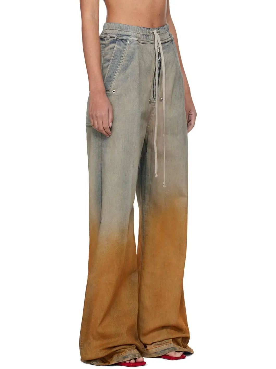 Blue and Orange Spray Paint Effect Wide-Leg Jeans - Jeans & Pants