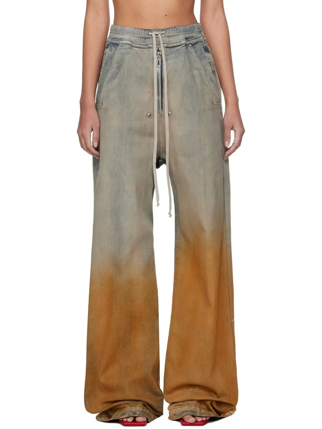 Blue and Orange Spray Paint Effect Wide-Leg Jeans - Jeans & Pants