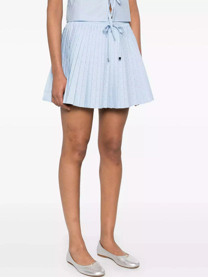 Blue Crystal-Embellished Blouse and Mini Skirt Set - Suits & Sets
