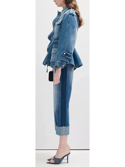 Blue Denim Tiered Peplum Jacket - Jackets