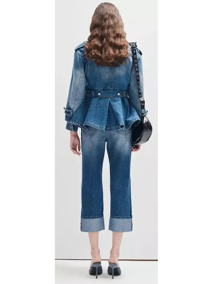 Blue Denim Tiered Peplum Jacket - Jackets