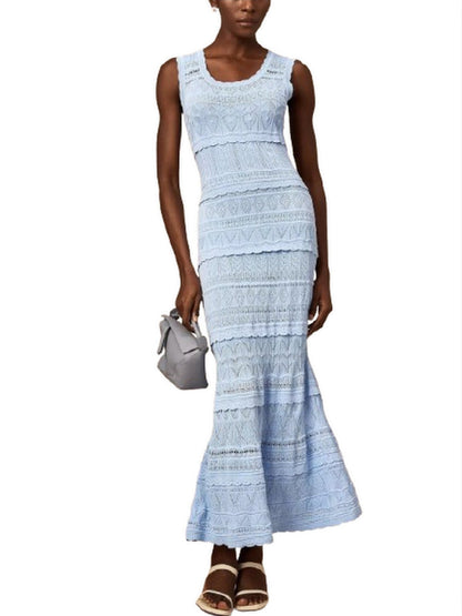 Blue Knit Long Flared Tank Dress - Dresses