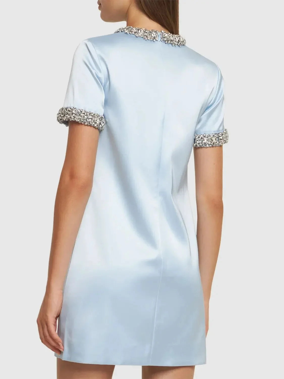 Blue Satin Embellished Mini Dress - Dresses