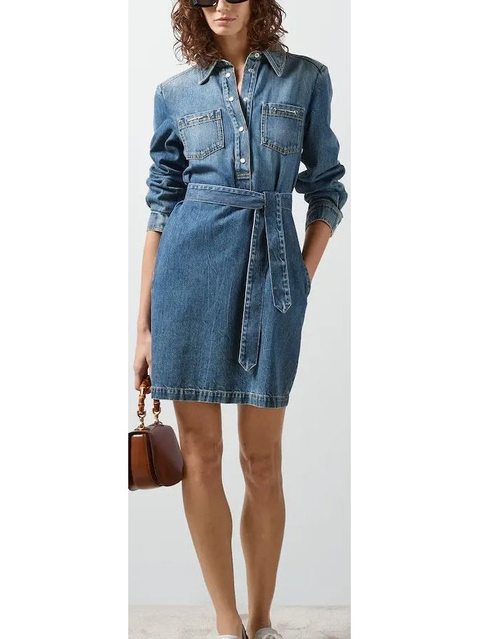 Blue Stone Bleached and Washed Organic Denim Dress - Dresses