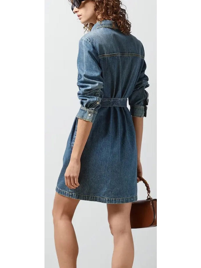 Blue Stone Bleached and Washed Organic Denim Dress - Dresses