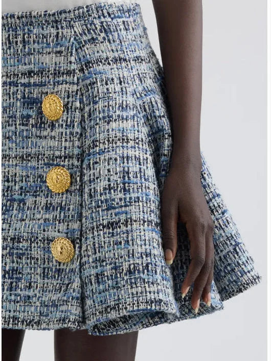 Blue Toned Flared Tweed Mini Skirt - Skirts