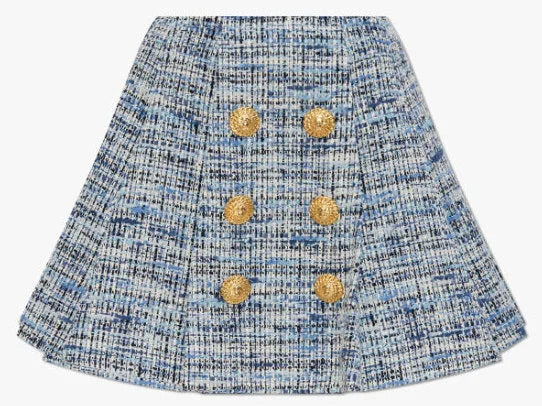 Blue Toned Flared Tweed Mini Skirt - Skirts