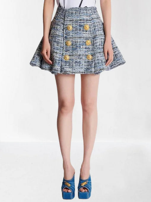 Blue Toned Flared Tweed Mini Skirt - Small - Skirts