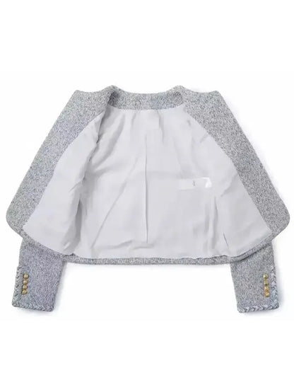 Blue Tweed Jacket with Braided-Trim - Jackets