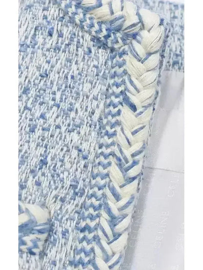 Blue Tweed Jacket with Braided-Trim - Jackets