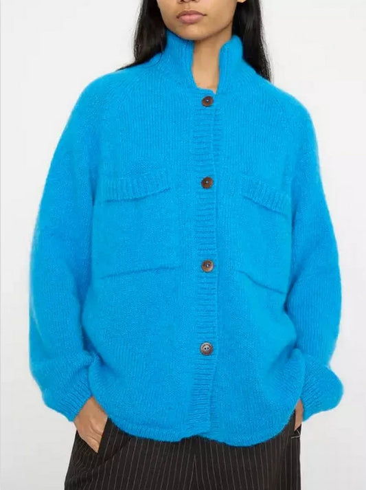 Blue Wool-Blend Cardigan with Pockets - Small - Sweaters & Knitwear