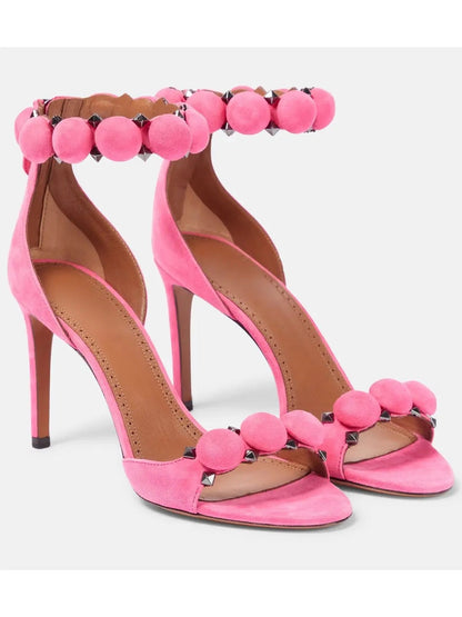 Bobble High-Heel Sandals in Pink Suede - Footwear