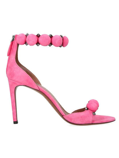 Bobble High-Heel Sandals in Pink Suede - Footwear