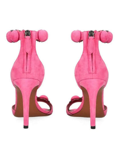 Bobble High-Heel Sandals in Pink Suede - Footwear