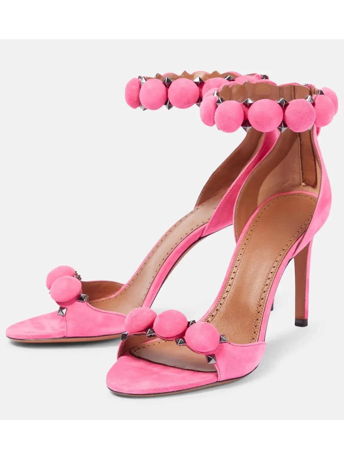 Bobble High-Heel Sandals in Pink Suede - Footwear