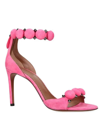 Bobble High-Heel Sandals in Pink Suede - Footwear