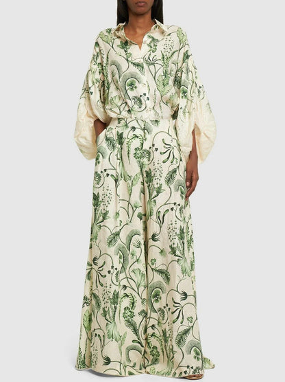Botanical Printed Puff-Sleeve Linen Shirt - Tops