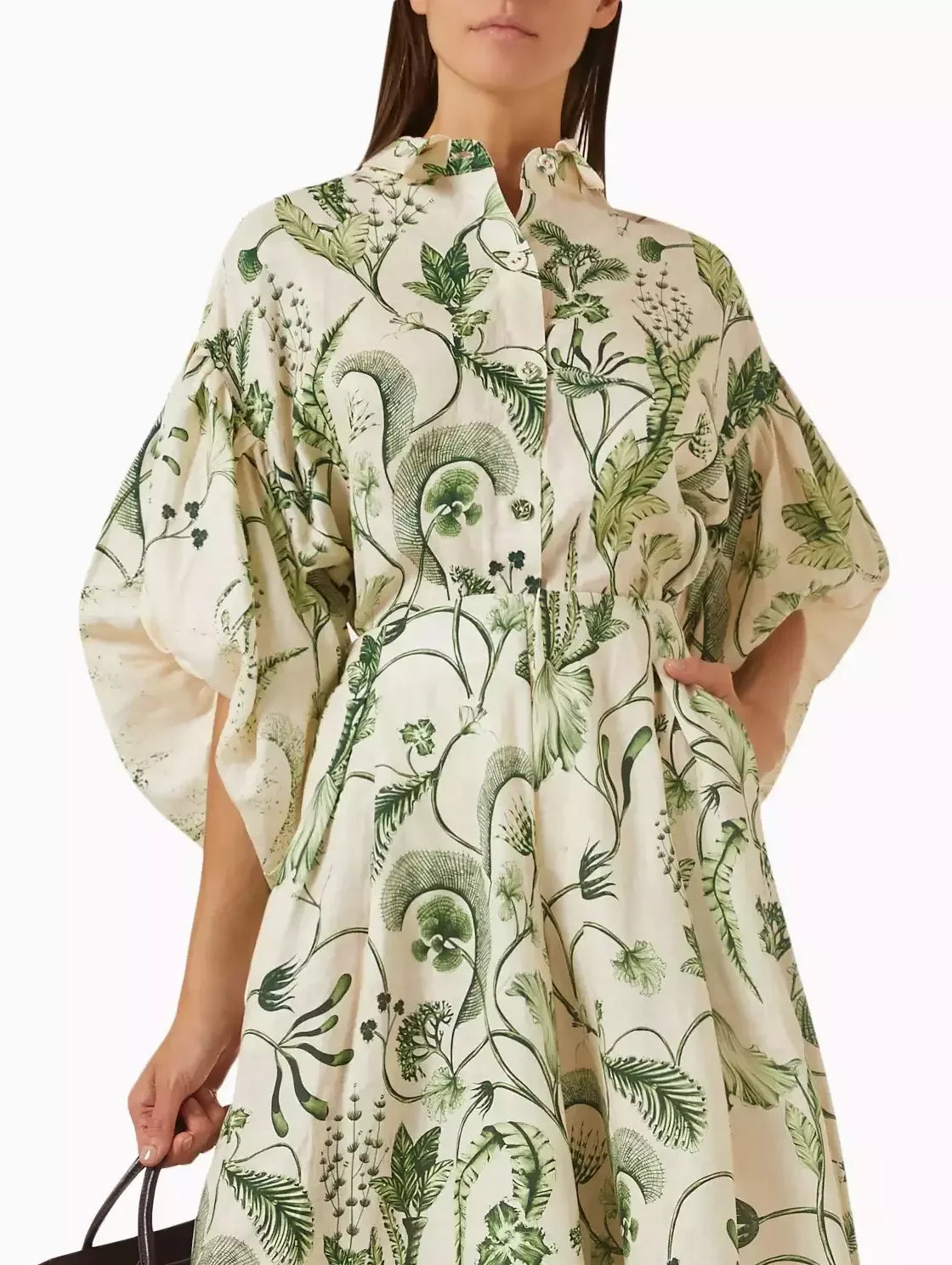 Botanical Printed Puff-Sleeve Linen Shirt - Tops
