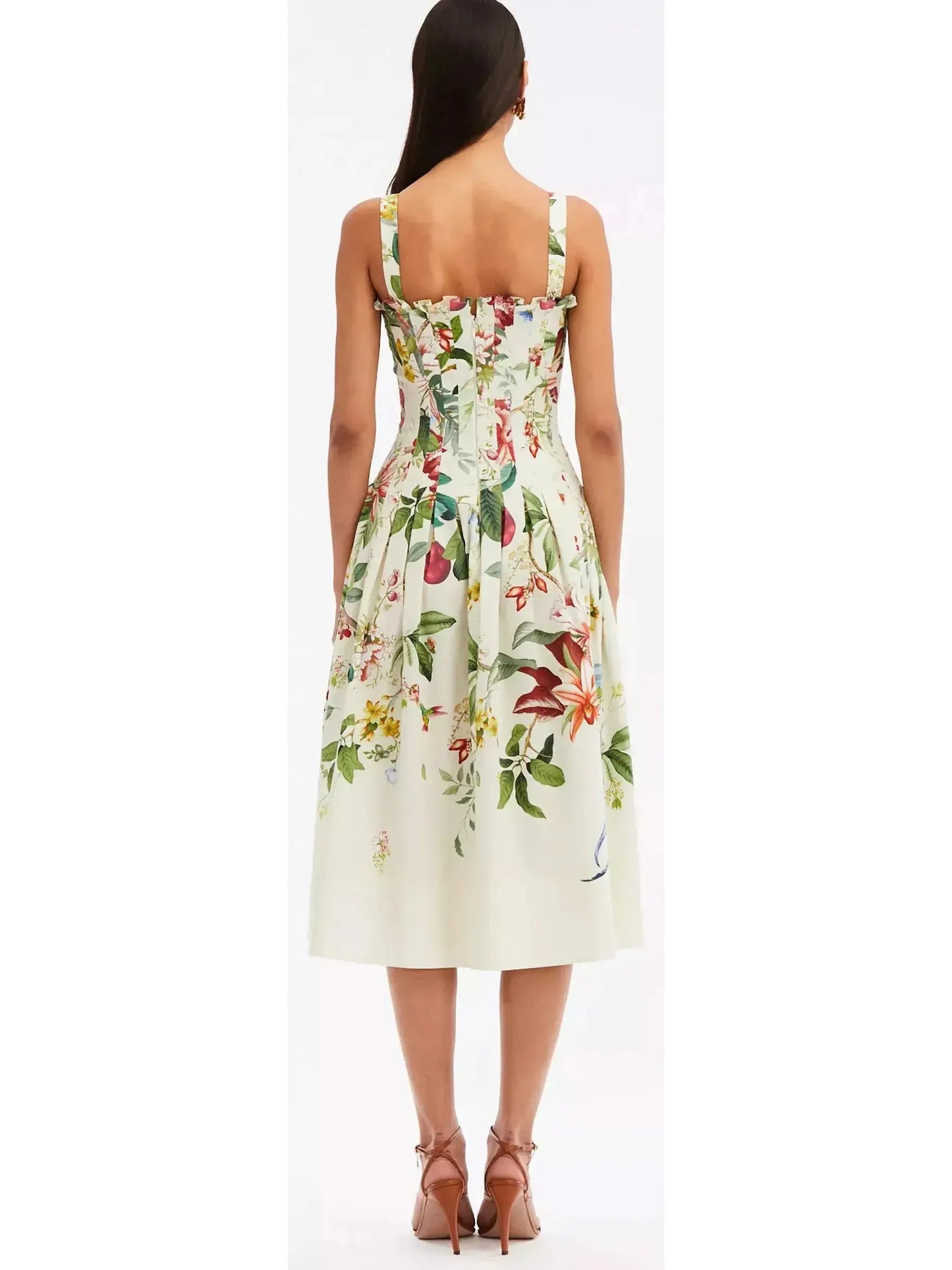 Botanical Printed Sleeveless Fit & Flare Tank Dress - Dresses