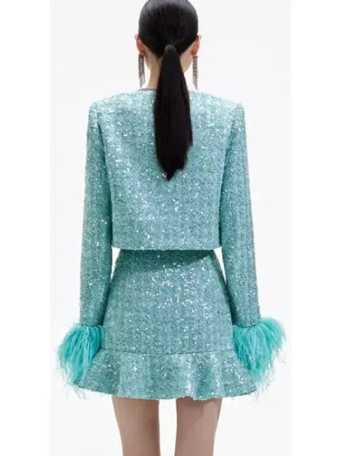 Boucle Feather Jacket and Skirt Set - Suits & Sets