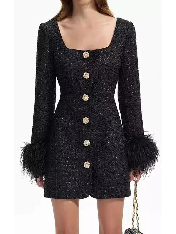 Boucle Feather Mini Dress - Dresses