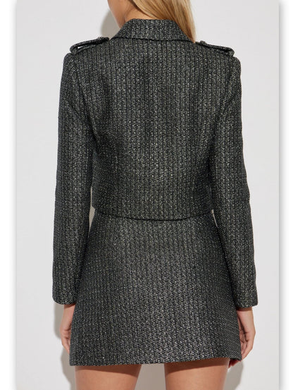 Boucle Tween Metallic Short Jacket and Skirt Set - Suits & Sets